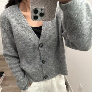 NWT Ganni Soft Alpaca Wool V-Neck Gray Cardigan Knit Sweater K1842
